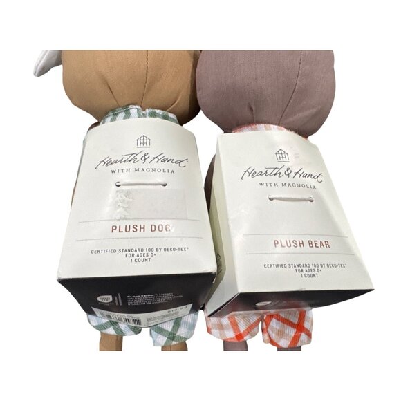 Hearth & Hand With Magnolia Plush Dog & Bear Set Gingham Outfits Soft Cotton For - Picture 3 of 4